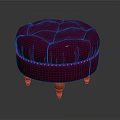 Round Plum Purple Ottoman With Tufted Upholstery Studded Trim And Wooden Legs