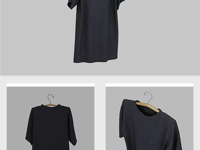 Black Short Sleeve T Shirt Hanging On Hanger With Multiple Angles View 3d model