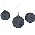 Three Black Spherical Chandeliers with Speckled Texture on White Background 3d model
