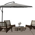 Modern Outdoor Tables And Chairs Set With Round Wooden Table Woven Chairs And Sunshade Umbrella