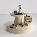 Modern Display Shelves With Staircase Round Designs And Decorative Handbags Shoes Vases
