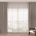 Gray Curtain With Sheer Panel For Window And Chair In Modern Living Interior