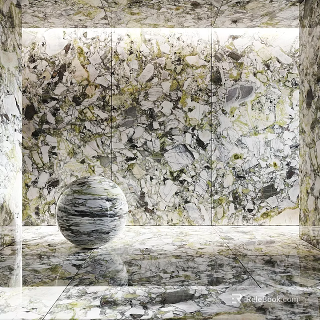 Marble Sphere Component Featured in Room with Marble Wall and Floor Design 3d model 