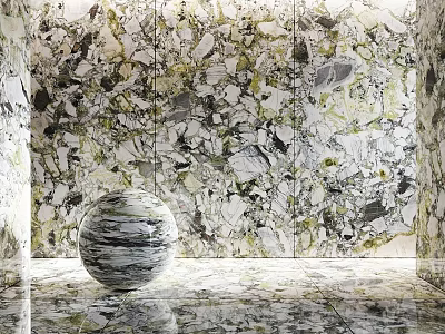 Marble Sphere Component Featured in Room with Marble Wall and Floor Design 3d model