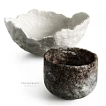 Artistic Sculptures With Textured White Design Hollow Hole And Small Dark Handcrafted Container