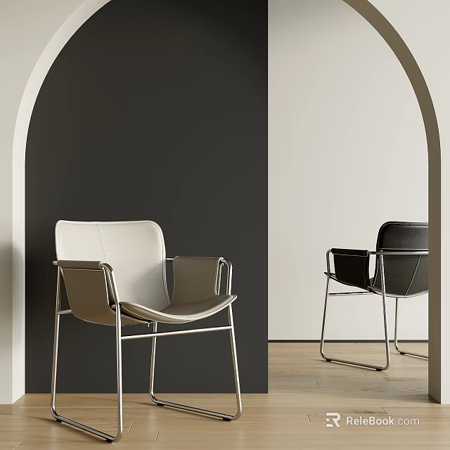 Modern Dining Chairs With Beige Black Upholstery Metal Frame By Gray Beige Arched Walls 3d model 