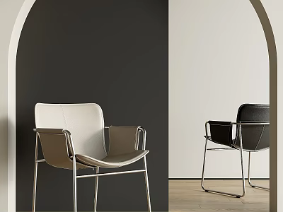 Modern Dining Chairs With Beige Black Upholstery Metal Frame By Gray Beige Arched Walls 3d model