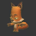 Cute Cartoon Style Orange Fox 3D Model with Brown Ears Standing Pose and Outstretched Arms