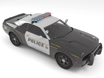 Black And White Police Car With Emergency Lights And Badge 3d model