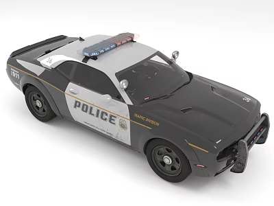 Black And White Police Car With Emergency Lights And Badge 3d model