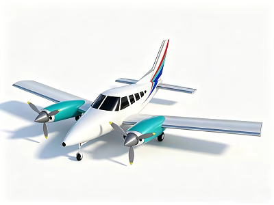 Small Passenger Aircraft with Twin Propellers White Fuselage Turquoise Engines and Colorful Stripe Tail Design 3d model