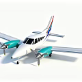 Small Passenger Aircraft with Twin Propellers White Fuselage Turquoise Engines and Colorful Stripe Tail Design