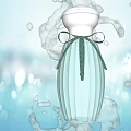 Light Blue Striped Perfume Bottle With Silver Cap And Water Splashes Around 3d model