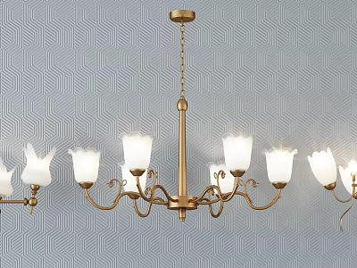 Brass Chandelier With Curved Arms And White Glass Shades For Modern Interior 3d model