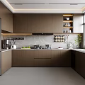 Modern Kitchen Interior With Dark Brown Cabinets Stainless Steel Refrigerator Countertop Natural Light And Appliances