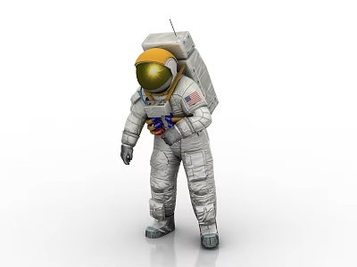 A Man Wearing White Astronaut Suit with Helmet US Flag and Backpack Life Support System 3d model