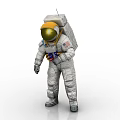 A Man Wearing White Astronaut Suit with Helmet US Flag and Backpack Life Support System
