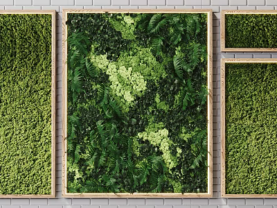 Indoor Green Wall Design With Various Plant Foliage And Wooden Frame Panels 3d model