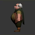 Chubby 3D Character Man With White Hair Beard Wearing Green Scarf Yellow Shirt Brown Pants
