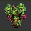 Tree Stump Plant Ornament with Green Leaves Red Mushrooms Small Lantern and Snail Shell Base