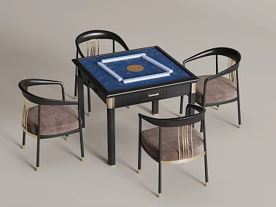 Modern Square Entertainment Table With Blue Surface And Four Black Armchairs 3d model