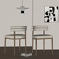Modern Minimalist Upholstered Dining Chairs With Wooden Legs And Wall Art