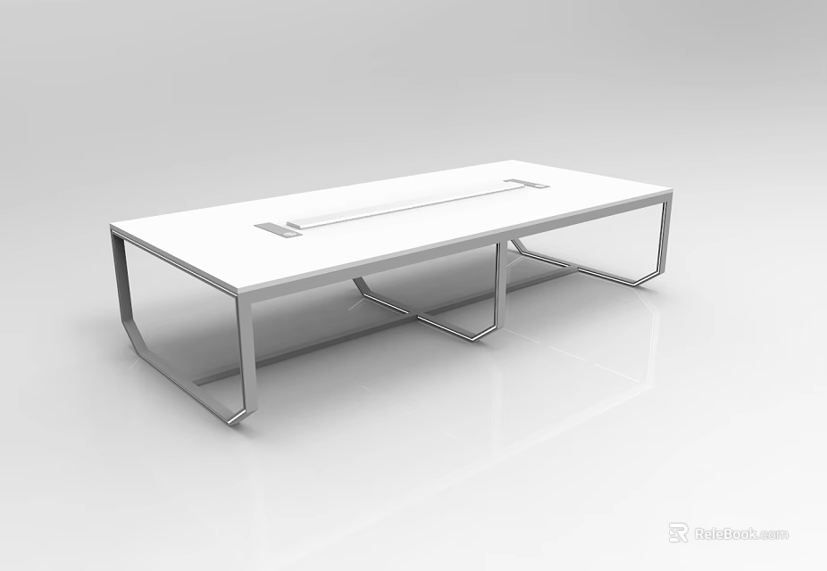 Modern Office Conference Table With White Tabletop And Metal Frame Design 3d model 