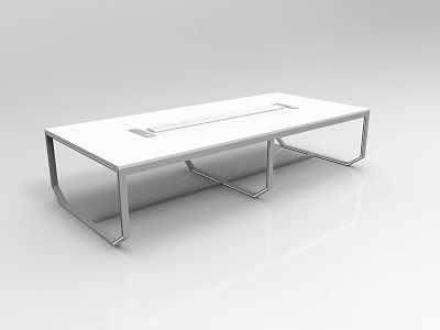 Modern Office Conference Table With White Tabletop And Metal Frame Design 3d model