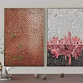 Modern Wall Art Decor With Red Spiral Pattern And Pink Cityscape Design 3d model