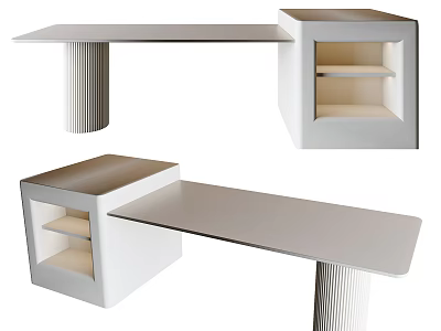 Modern Dining Table With Cylindrical Legs And Built In Storage Compartments 3d model