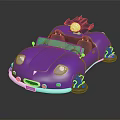 Purple Convertible Car with Shiny Exterior Black Bow Decoration on Top and Glowing Wheels Design