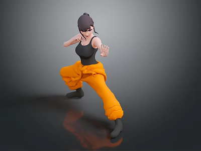 Game Movie Character Female Black Tank Top Orange Pants Sunglasses Martial Arts Stance 3D Render 3d model
