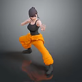 Game Movie Character Female Black Tank Top Orange Pants Sunglasses Martial Arts Stance 3D Render