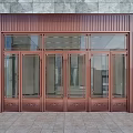 Elegant Exterior Copper Double Doors With Glass Panels And Stone Wall Facade