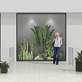 Green Plant Shop Window Green Plant Wall Frosted Glass Female Figure Banana Leaf Flower Box Fleshy Plant Cactus Cactus 3d model