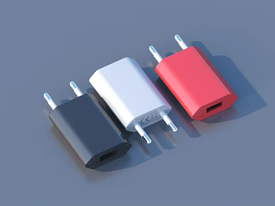 Colorful USB Chargers In Black White Red For Daily Household Use 3d model