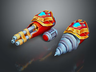 Sci-fi Style Lighting Fixture Set Featuring Red Blue Gold Silver And Illuminated Elements 3d model