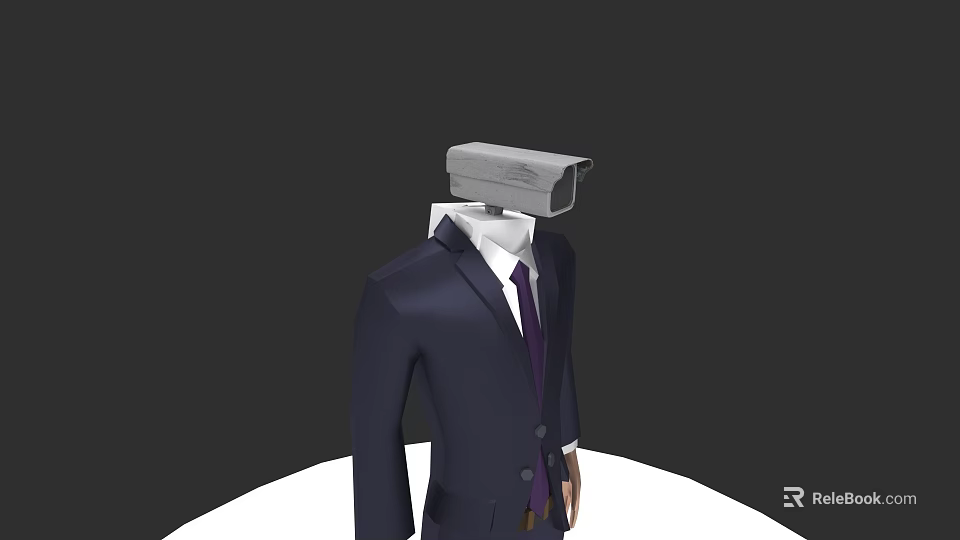 Game and Movie Character Wearing Dark Blue Suit With Purple Tie And Security Camera Head 3d model 