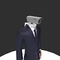 Game and Movie Character Wearing Dark Blue Suit With Purple Tie And Security Camera Head