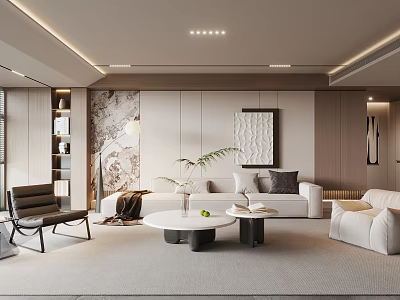 Modern Living Room Interior With Beige Sofa Round Coffee Table Green Plant And Decorative Painting 3d model