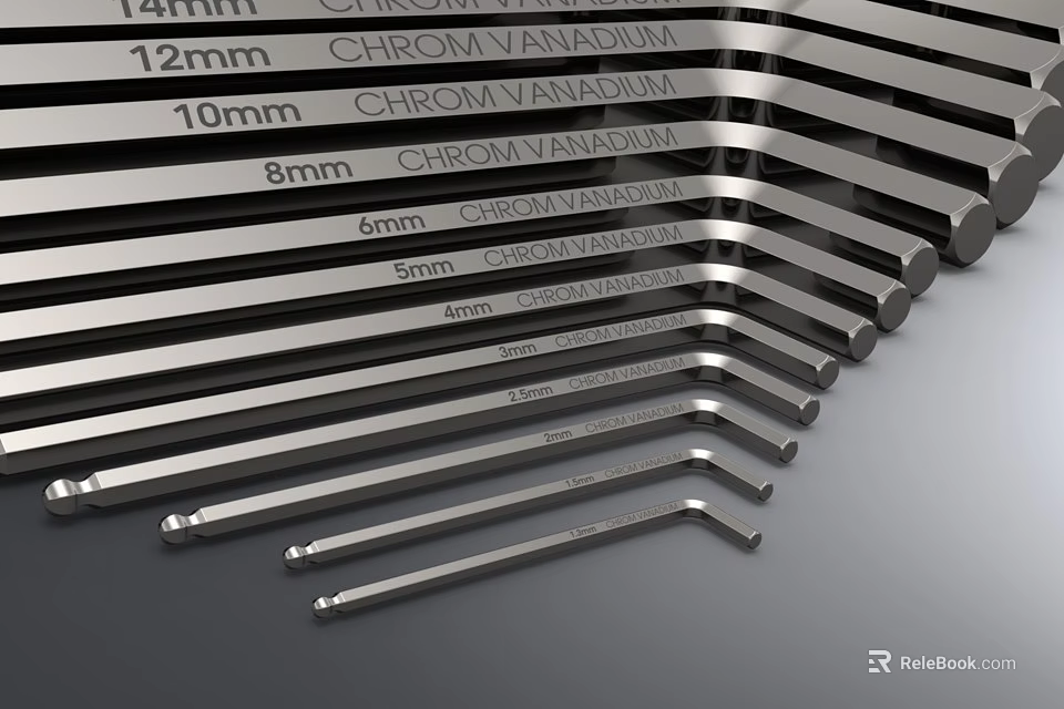 High Quality Chromium Vanadium Steel Hex Key Hardware Tools Set with Various Sizes 3d model 