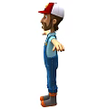 Man in Red Hat Blue Overalls and Orange Boots with Arms Outstretched