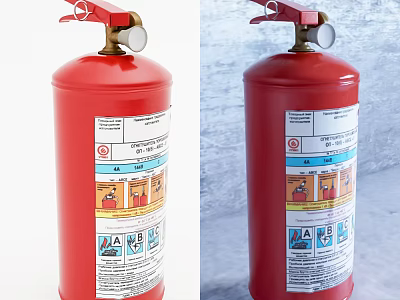 Red Fire Extinguisher Equipment With Instruction Labels And Safety Guidelines 3d model