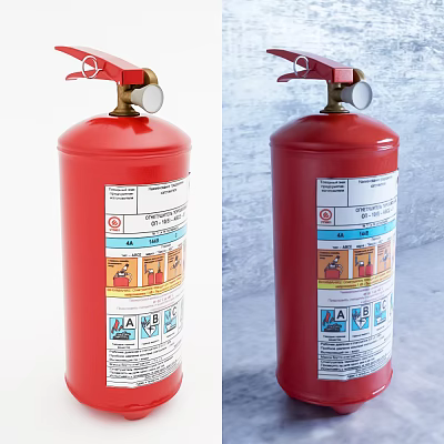 Red Fire Extinguisher Equipment With Instruction Labels And Safety Guidelines 3d model