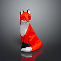 Red Fox Origami Model In Low Poly Style Sitting On Black Surface With Reflection