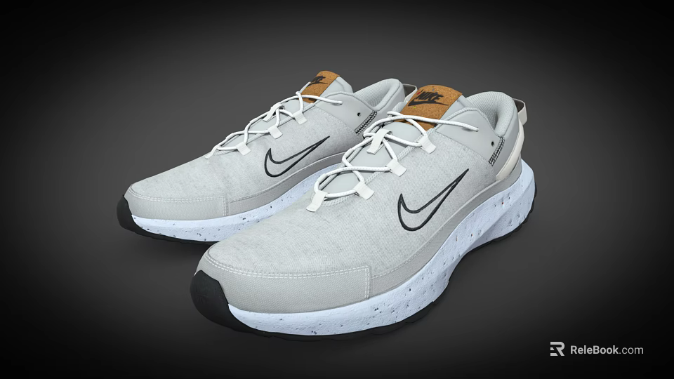 Nike Gray Sports Sneakers Featuring White Laces White Soles And Black Toe Caps 3d model 