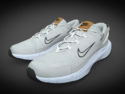 Nike Gray Sports Sneakers Featuring White Laces White Soles And Black Toe Caps 3d model