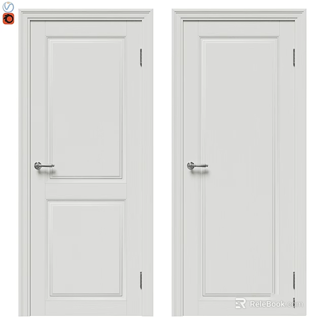 White Hinged Doors With Simple Design And Metal Handles For Home Use 3d model 