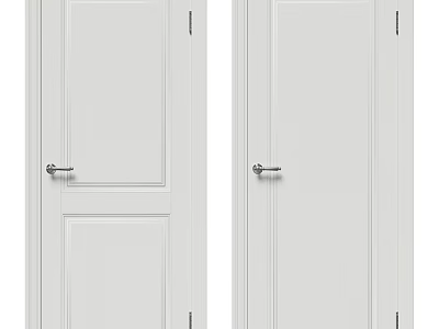 White Hinged Doors With Simple Design And Metal Handles For Home Use 3d model