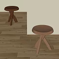Modern Wooden Stool With Round Seat And X Shaped Legs For Home Decor
